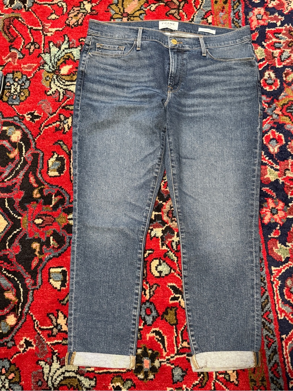 Frame “Le Garçon” Denim Boyfriend Jeans in Mid Blue Wash